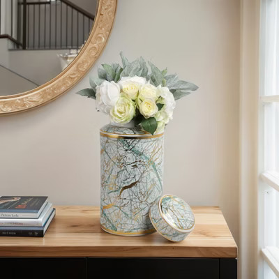 Modern Decorative Ceramic Jar with Lid - Ceramic Accent - Stylish Home & Office Decor for Living Room, Bedroom - 16" Green | Target