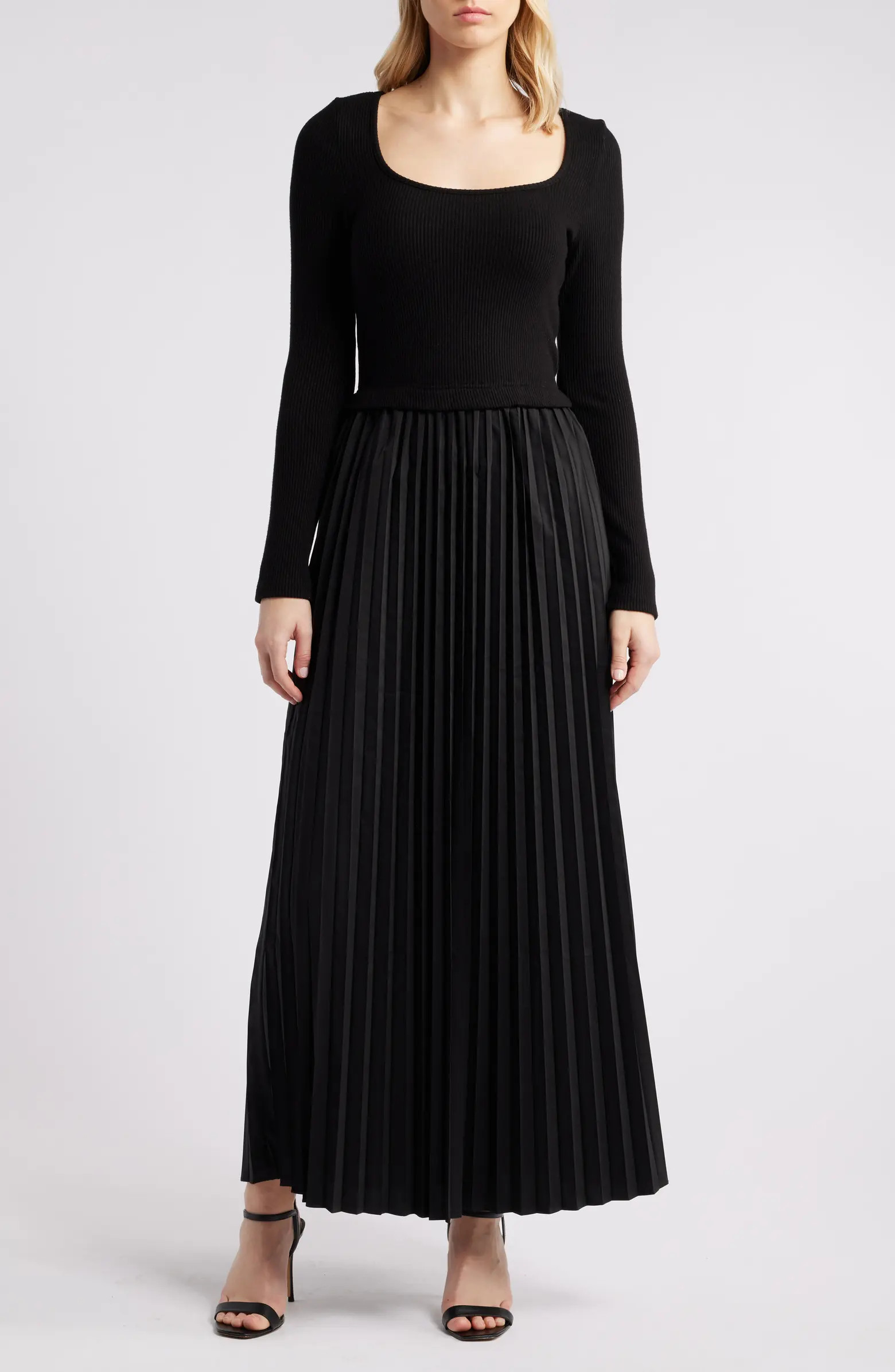 Mixed Media Long Sleeve Dress | Nordstrom