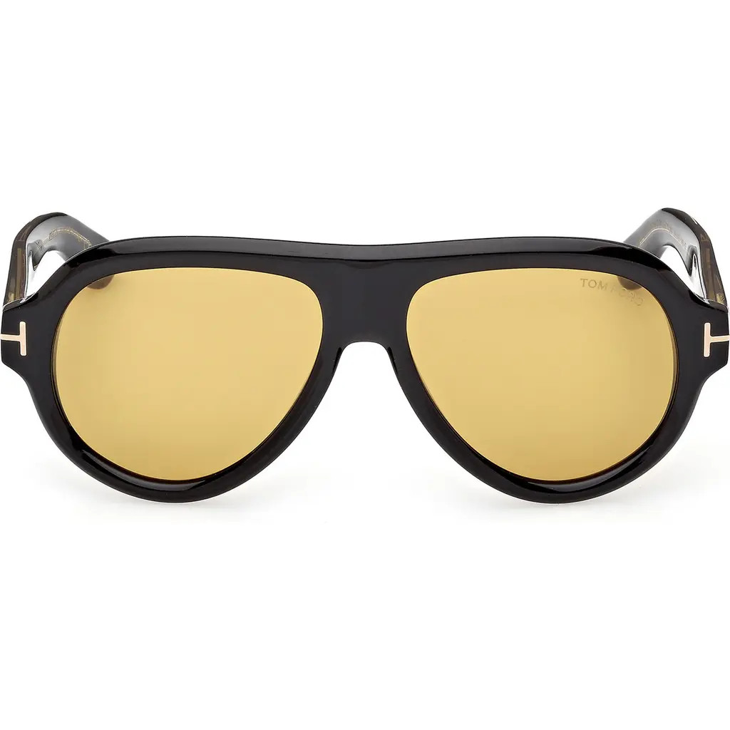 TOM FORD Icon 59mm Pilot Sunglasses in Shiny Black /Brown at Nordstrom | Nordstrom