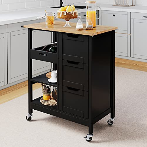 YITAHOME Kitchen Island with Storage, Kitchen Cart for Home, Rolling Serving Utility Trolley Cart on Wheel with 3 Drawers and 3 Storage Shelves, Kitchen Serving Cart for Dining Room, Bar, Black | Amazon (US)
