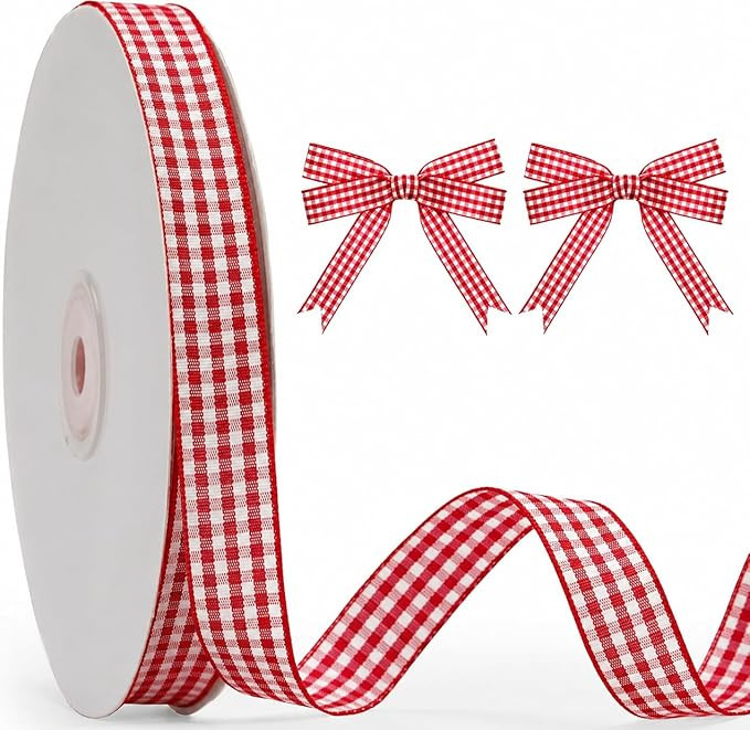 KINGLAKE Red Gingham Ribbon - 5/8" x 50 Yards Red and White Ribbon for Gift Wrapping Polyester Pl... | Amazon (US)