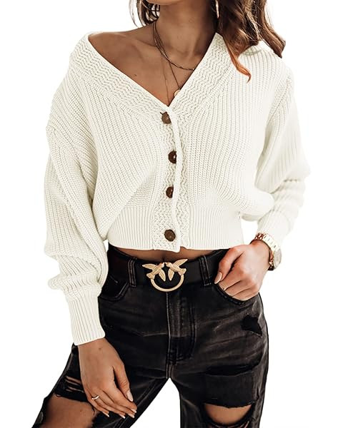 Zeagoo Women's 2025 Fall Chunky Knit Cardigans Open Front Long Sleeve V Neck Button Loose Cardiga... | Amazon (US)