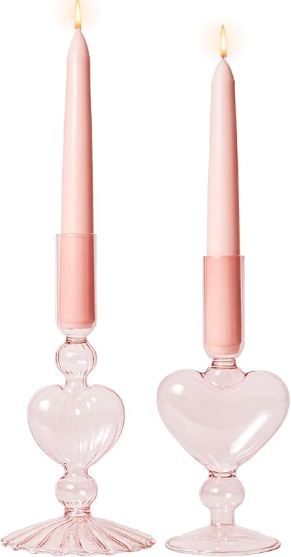 WDS WONDROUS Glass Candle Holders Set of 2 – Pink Heart Taper Candle Holders for Valentine's Da... | Amazon (US)