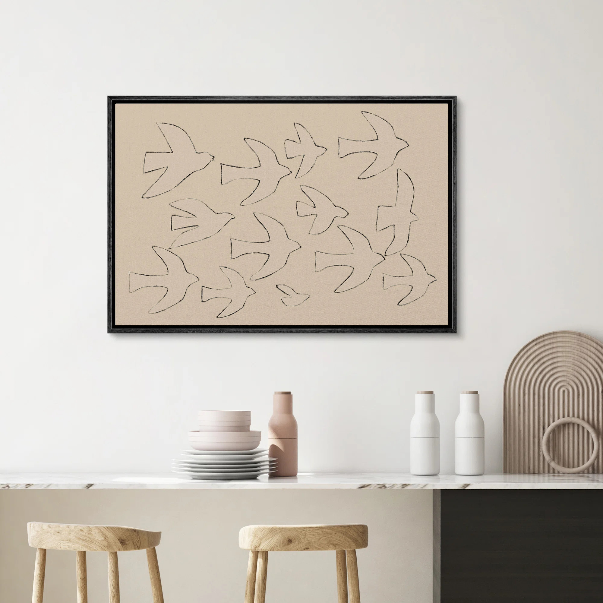 Abstract Beige Swallow Birds Line Shape Animal Neutral Minimalist Modern Wall Art Living Room Dec... | Wayfair North America