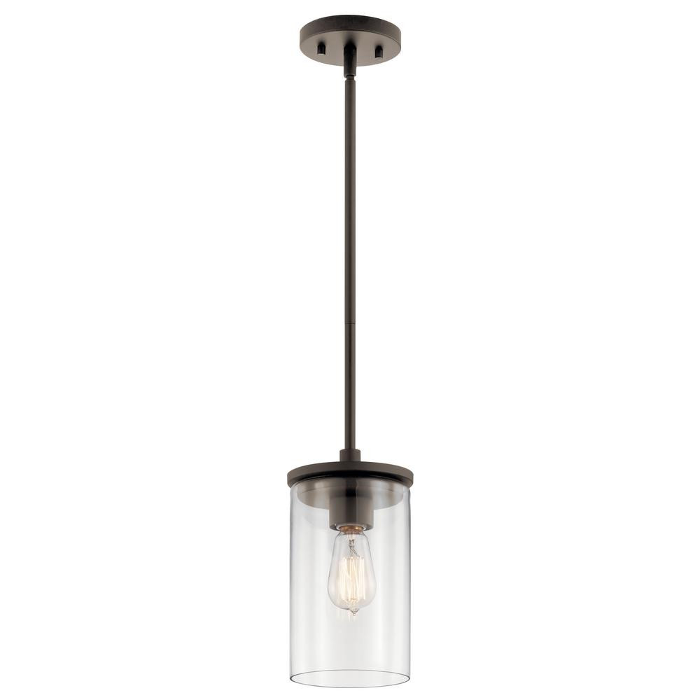 KICHLER Crosby 1-Light Olde Bronze Contemporary Kitchen Mini Pendant Hanging Light with Clear Glass | The Home Depot