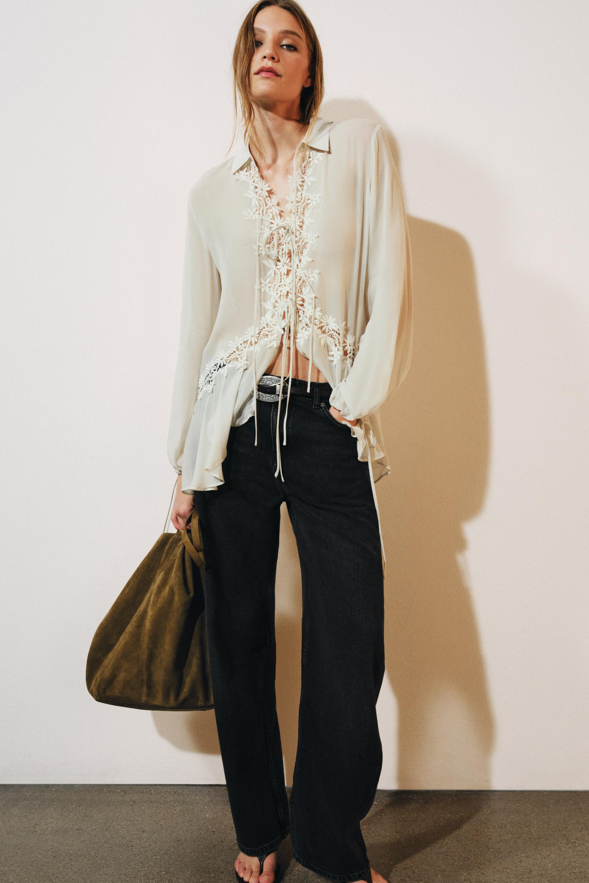 ZW COLLECTION EMBROIDERED LACE BLOUSE | Zara US