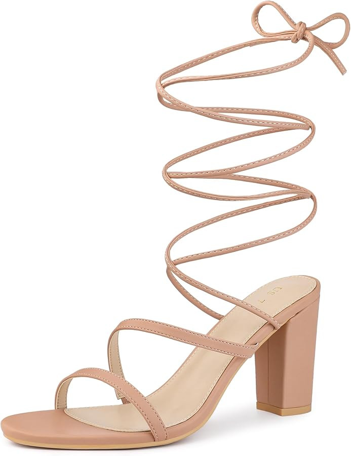 Perphy Strappy Heel Open Toe Block Heel Lace Up Sandals for Women | Amazon (US)