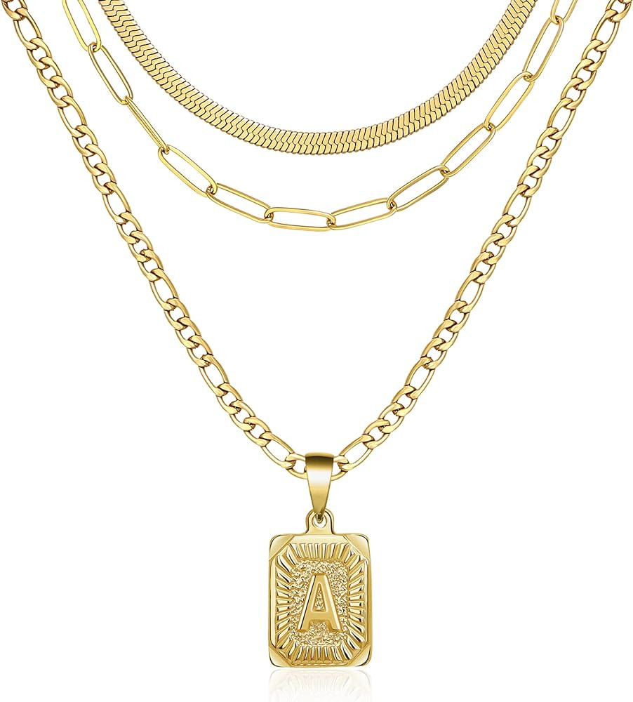 Gold Initial Necklaces Gift for Women,18K Gold Plated Dainty Layering Paperclip Link Chain Necklace  | Amazon (US)