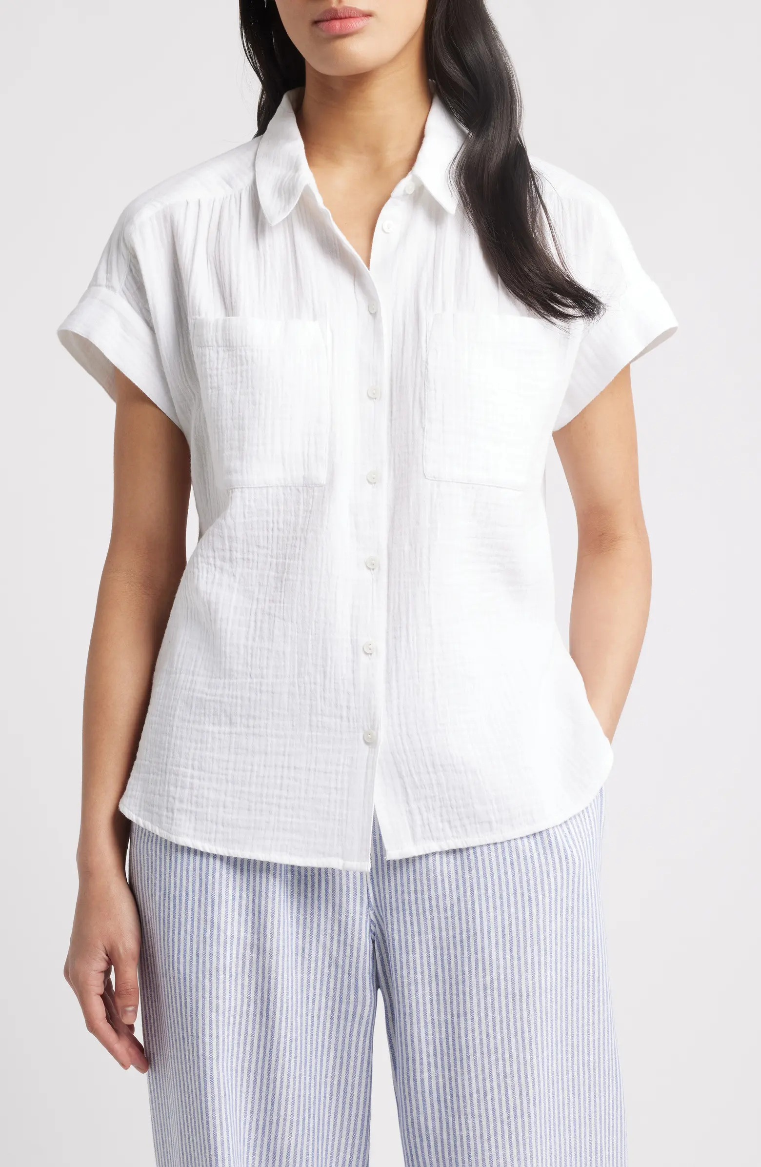 Caslon® Cotton Gauze Button-Up Shirt | Nordstrom | Nordstrom