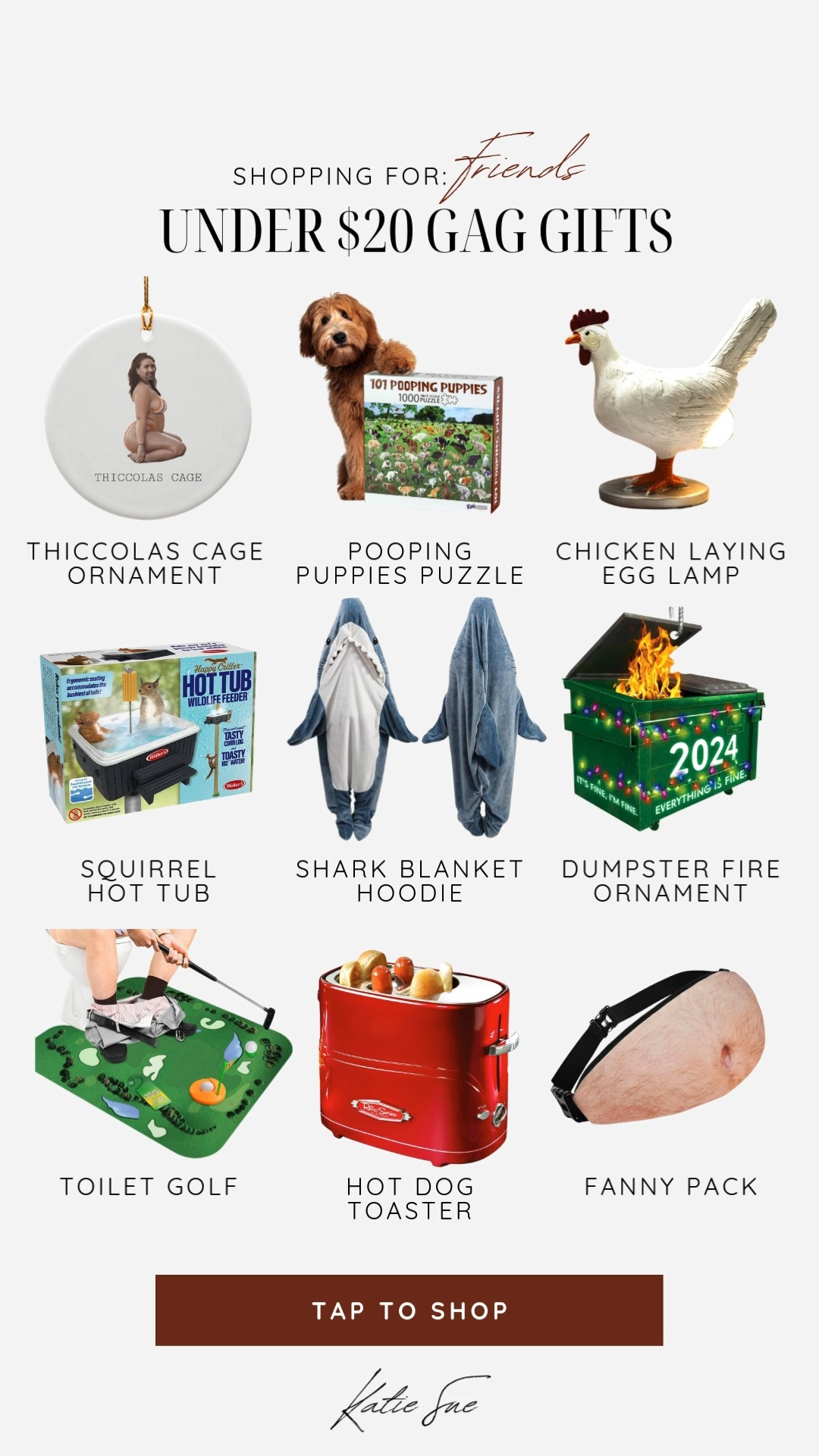 Amazon gag gifts for Christmas

amazon finds, funny Holiday gifts, shark costume, animal socks, useless gifts, humorous present, secret santa, white elephant, tree ornament, golf, gifts for dad, chicken lamp, dog puzzle, laughs 

 #LTKCyberWeek #LTKGiftGuide #LTKHoliday