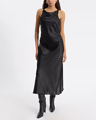 Satin Sleeveless Twist Strap Maxi Dress | Express