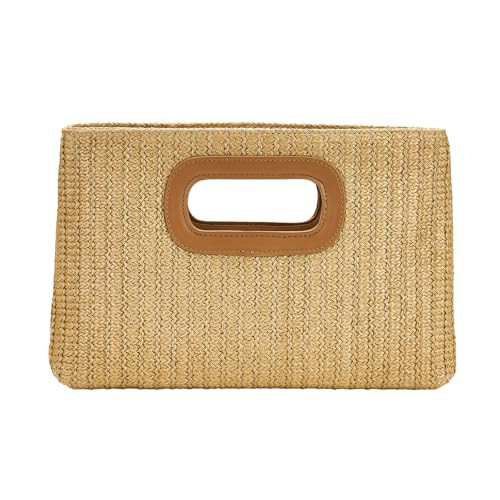 Straw Clutch Purses for Women with Top Handle Summer Clutch Purse Beach Vacation Evening Bag Boho Crossbody Beach Bags, Khaki | Amazon (US)