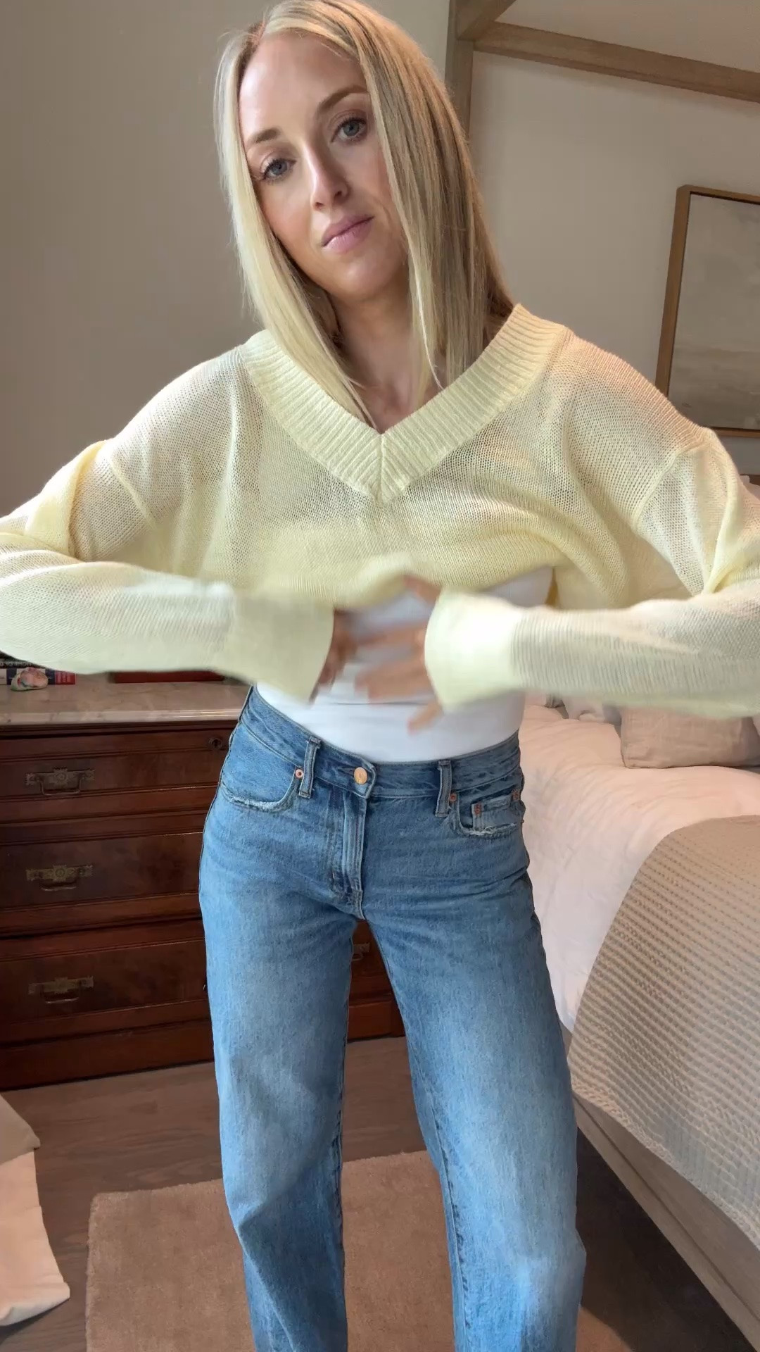 Yellow summer sweater - XS (size down as it runs large 
Favorite denim - wash is called metropolis - size 24 
Size up a half size in ballet flats

#LTKxMadewell #LTKootd #LTKgrwm
