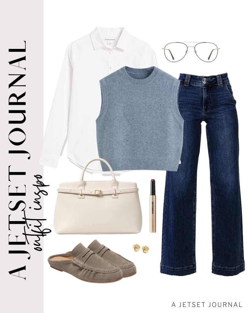 You can also layer this blue sweater vest from CIDER over this button-down shirt and pair it with these Astylish jeans. Style this with Aviator reading glasses and a BOSTANTEN satchel bag, then step into these loaders from Project Cloud. Complete the look with Hourglass Phantom Blur Balm. 

 #LTKSeasonal #LTKSaleAlert #LTKTravel