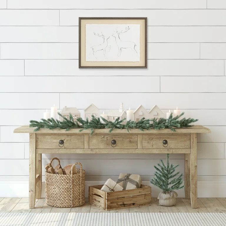 Two Reindeer Reclaimed Framed Linen Torn Edge Parchment Float | Walmart (US)