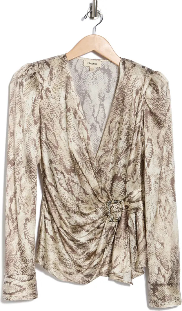 Bensen Long Sleeve Silk Blend Faux Wrap Top | Nordstrom Rack