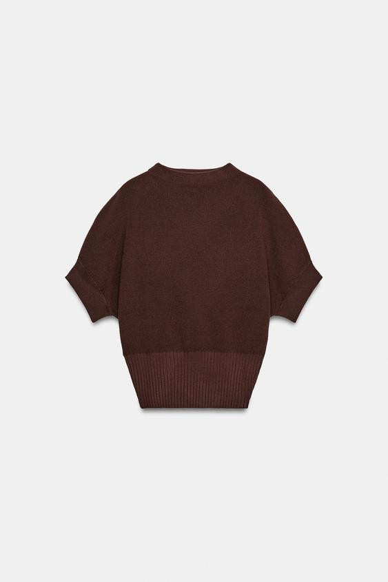 Zara - Fitted Waist Knit Top - Brown - L - Woman | Zara UK