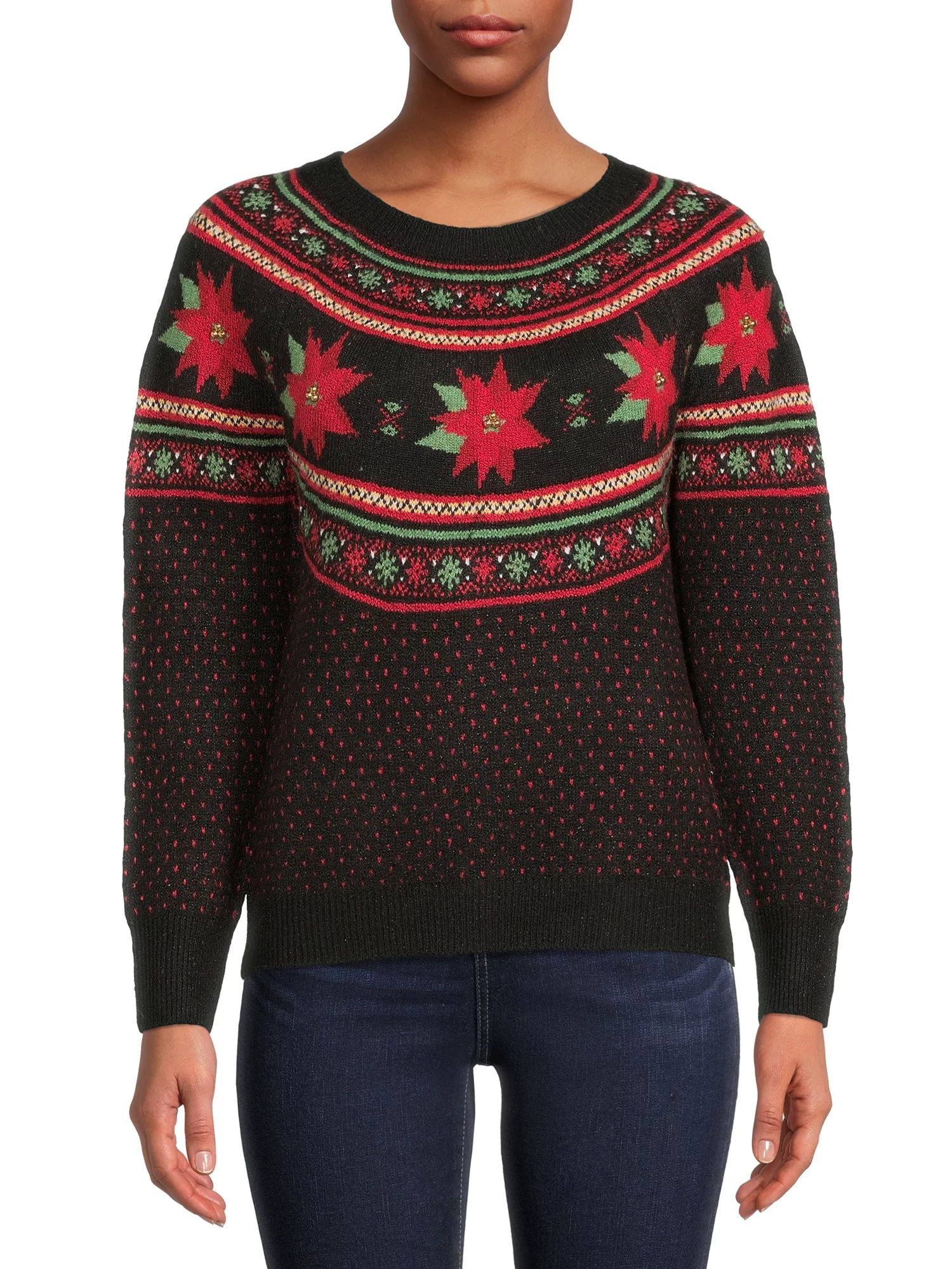 Holiday Time Women's Poinsettia Sweater | Walmart (US)