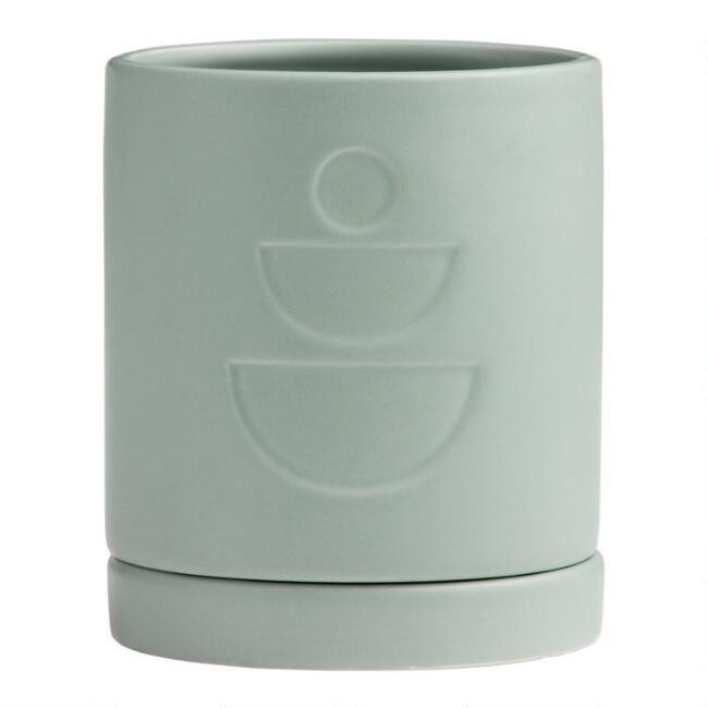 Matte Teal Ceramic Geo Planter With Tray | World Market