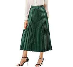 Allegra K Women's Elastic Waist Party Metallic Shiny Accordion Pleated Midi Skirt | Amazon (US)