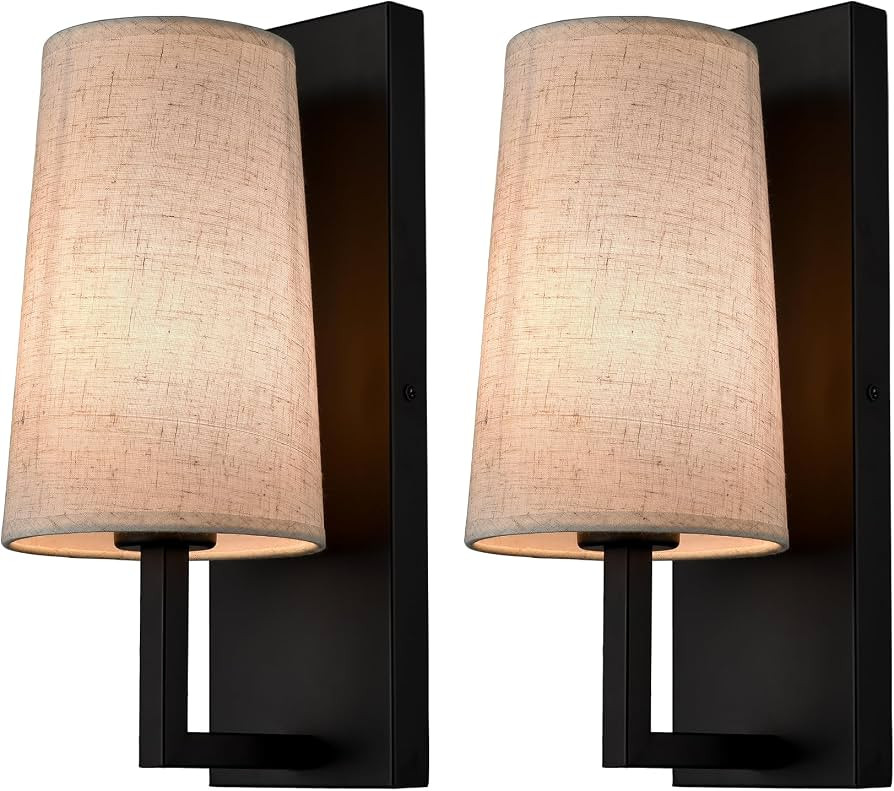 Farmhouse Black Wall Sconces Set of Two Modern 1-Light Hardwired Matte Black Wall Lamp with Fabri... | Amazon (US)