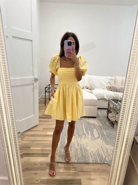 Yellow puff sleeve dress size xxs petite 

#LTKfindsunder50 #LTKfindsunder100