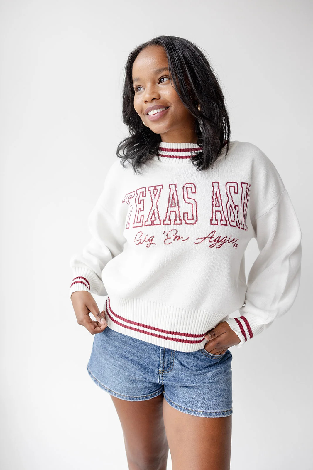 Texas A&M Queen Oversized Striped Crew Sweater | Gameday Social
