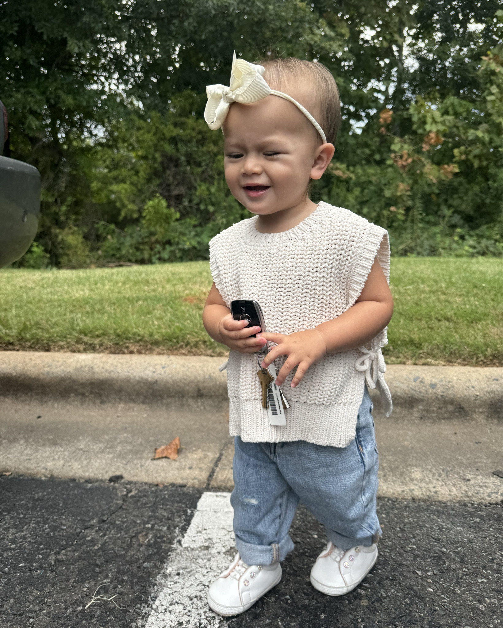 Toddler girl knit vest + baggy jeans ‘fit 🤍  (both are from Zara Kids & the bow is Tullabee - linked similar!)

#LTKBaby #LTKKids