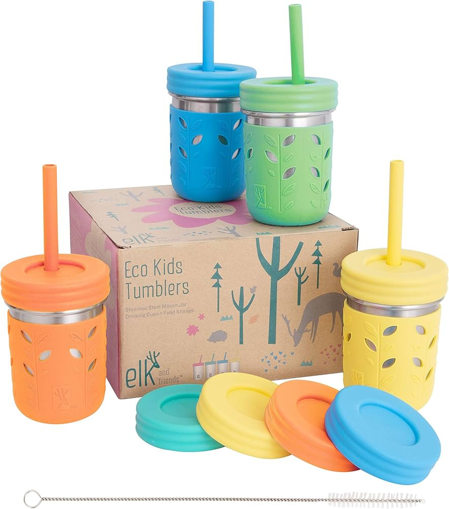 Elk and Friends 10oz Stainless Steel Kids + Toddler Drinking Cups | The Original Mason Jar with S... | Amazon (US)