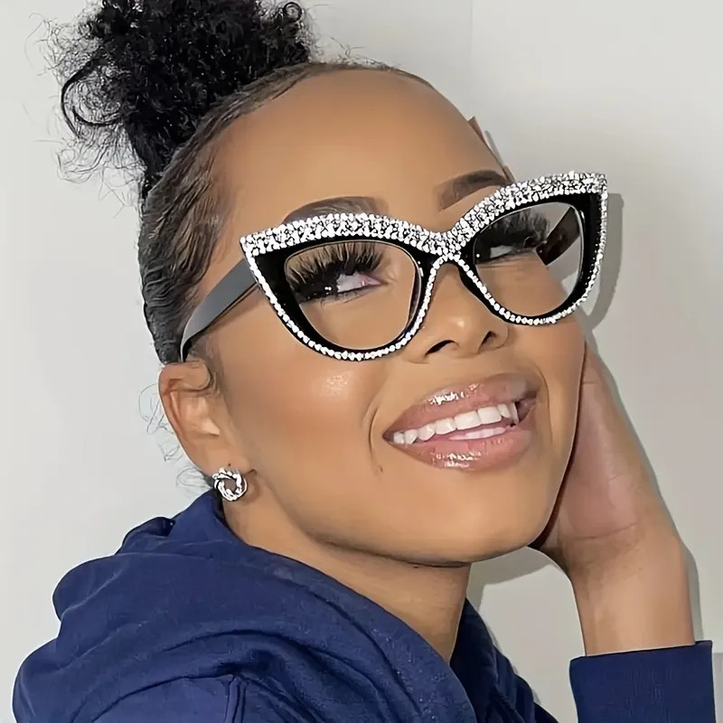 Rhinestone Cat Eye Glasses Large Frame Blue Light Blocking Eyeglasses Women UV400 Protection Eyew... | Temu Affiliate Program