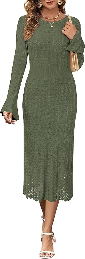 Newshows Women Winter Sweater Dresses 2026 Church Midi Long Sleeve Hollow Knit Modest Business Ca... | Amazon (US)
