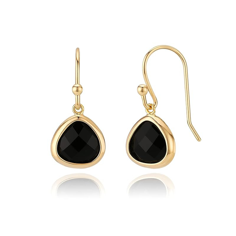 Dainty Simulated Black Onyx Dangle Earrings, 14k Gold-Plated, Hypoallergenic, Lightweight Crystal... | Amazon (US)