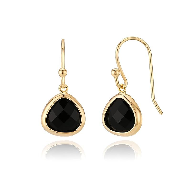 Dainty Simulated Black Onyx Dangle Earrings, 14k Gold-Plated, Hypoallergenic, Lightweight Crystal... | Amazon (US)