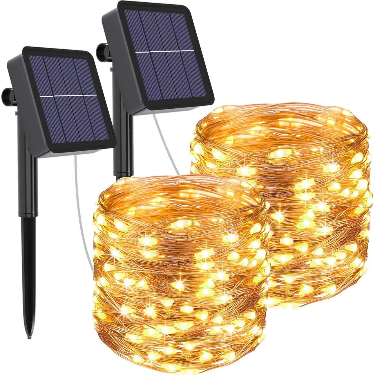 Outdoor Solar String Lights, 2-Pack Each 39.4 ft 100 LED Twinkle Fairy Lights with 8 Lighting Mod... | Walmart (US)