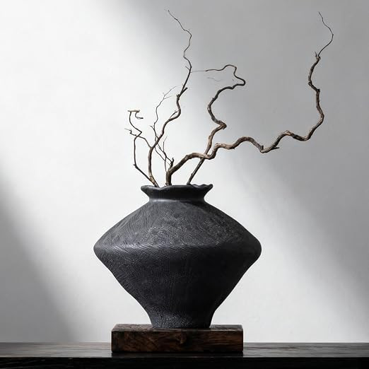Wabi Sabi Vase, 11.5" Wabi Sabi Decor Rustic Vase, Black Ceramic Vase for Centerpiece, Vintage Fa... | Amazon (US)