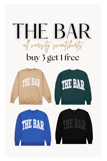 The bar - all varsity sweatshirts but 3 get 1 free! 😍 

#LTKsalealert #LTKunder100 #LTKCyberweek