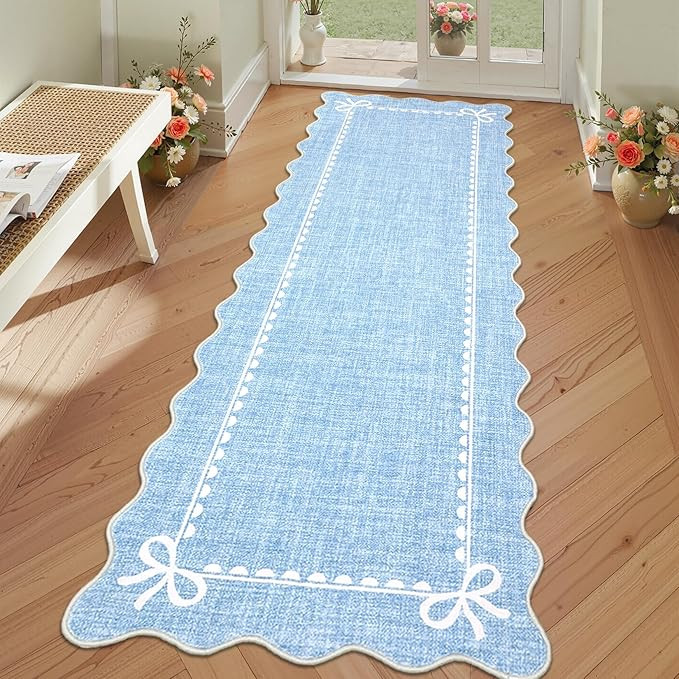 GarveeHome Scalloped Bow Rug for Living Room, Solid Blue Rug for Dorm, Washable Runner Rugs 2x6 S... | Amazon (US)