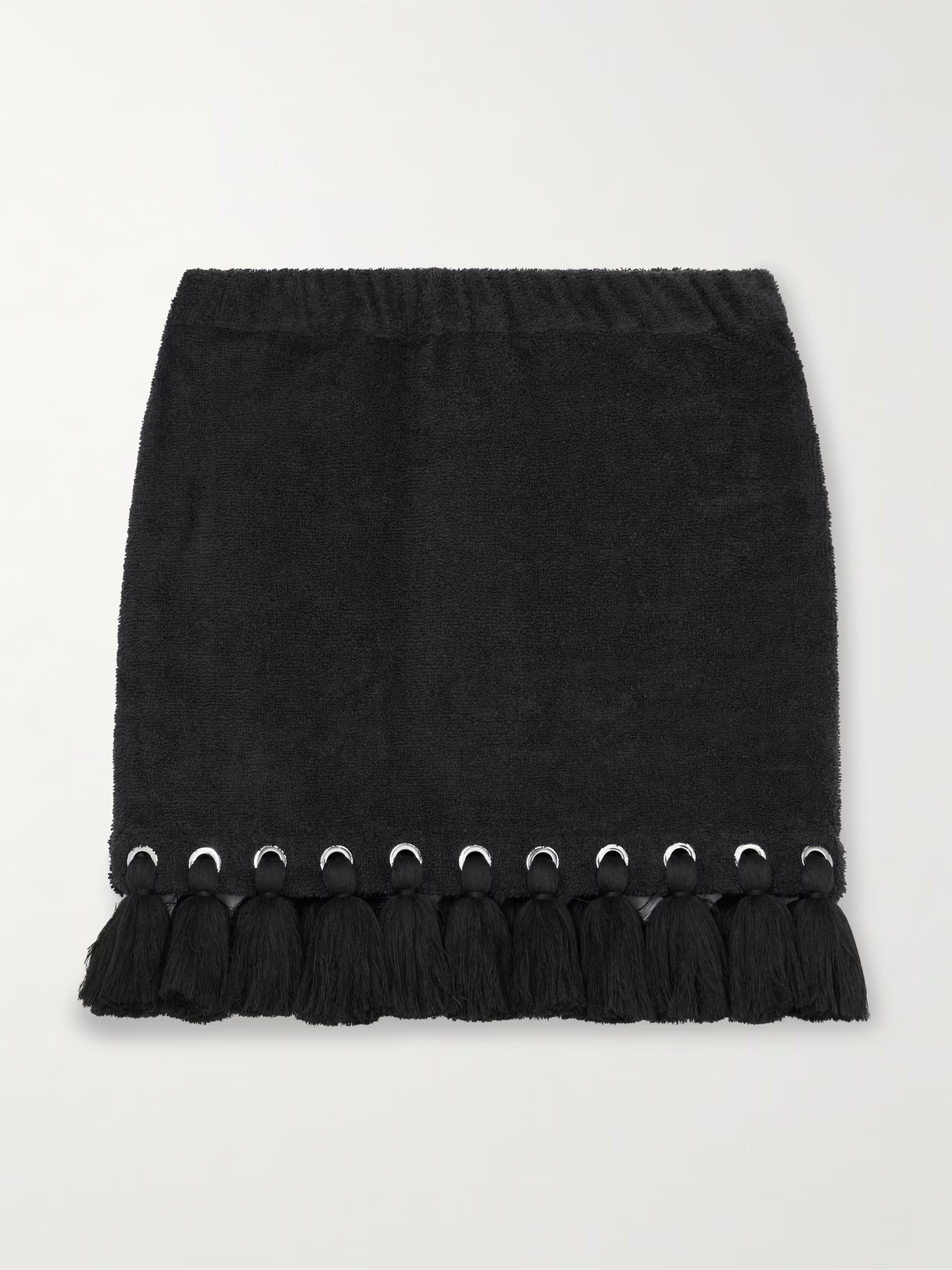 Cap d'Antibes - Tasseled Eyelet-embellished Cotton-terry Mini Skirt - Black | NET-A-PORTER (US)
