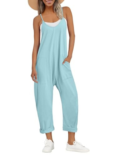 AUTOMET Jumpsuits for Women Casual Summer Outfits Rompers Comfy Beach Vacation Trendy Overalls Jumpers Fashion Clothes 2026 Cyan XL | Amazon (US)