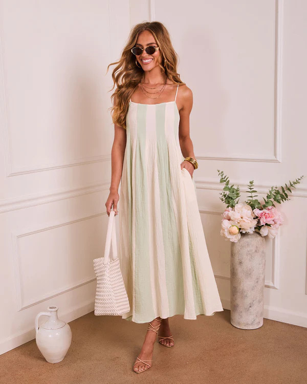 Dewy Meadow Striped Godet Maxi Dress | VICI