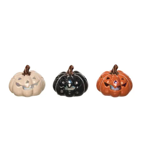 Gallerie II 3.27" x 3.94" Orange White Black Stoneware Pumpkin 3-Piece Light Up Jack O' Lantern Halloween Figurines at Nordstrom | Nordstrom
