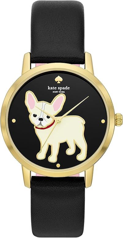 Kate Spade New York Women's Metro Three-Hand Puppy Black Leather Band Watch (Model: KSW9069)     ... | Amazon (US)
