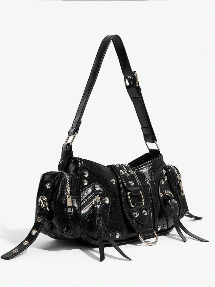 SHEIN ICON Ladies, Women Shoulder Bag, Hobo Bag, Fashionable, Personalized, Simple, Versatile, Street, Sweet And Cool Girls, Hot Girls, Y2k, Rivets, Biker Style, Punk, Teenagers, New Arrival Tote Bags For Woman , Goth | SHEIN