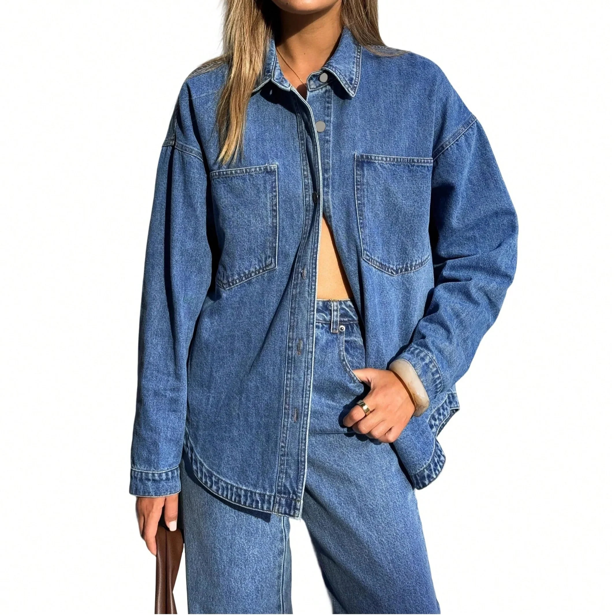 EMMIOL Women's Y2K Oversized Denim Shirt Jacket Long Sleeve Button Down Distressed Jean Blouse 20... | Walmart (US)