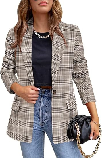 CRAZY GRID Womens Casual Blazer Jacket Long Sleeve Open Front Work Office Blazer Lapel Button Jac... | Amazon (US)