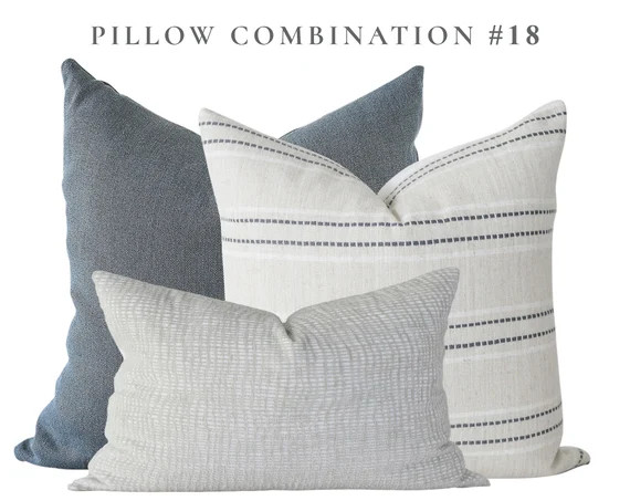 Pillow Combination Set Blue Linen Pillow Cover Charcoal | Etsy | Etsy (US)