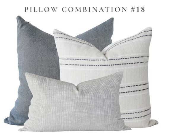 Pillow Combination Set Blue Linen Pillow Cover Charcoal | Etsy | Etsy (US)