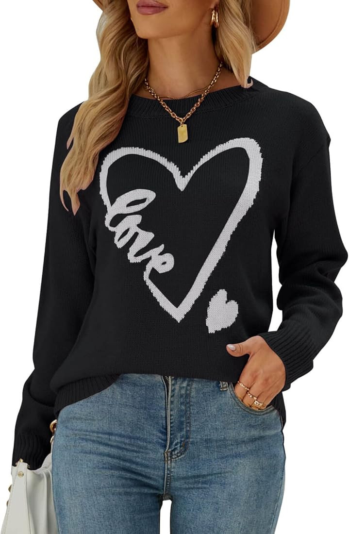 shermie Women's Pullover Sweaters Long Sleeve Crewneck Cute Heart Knitted Casual Sweater | Amazon (US)