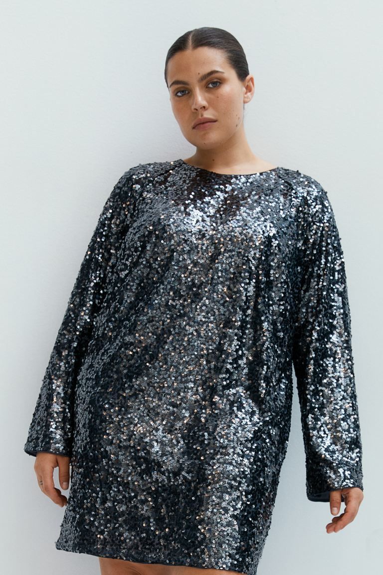 Sequined Dress - Dark gray/sequins - Ladies | H&M US | H&M (US + CA)