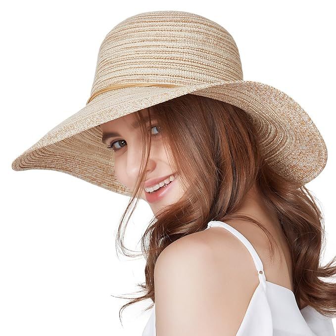 SOMALER Women Floppy Sun Hat Summer Wide Brim Beach Cap Packable Cotton Straw Hat for Travel | Amazon (US)